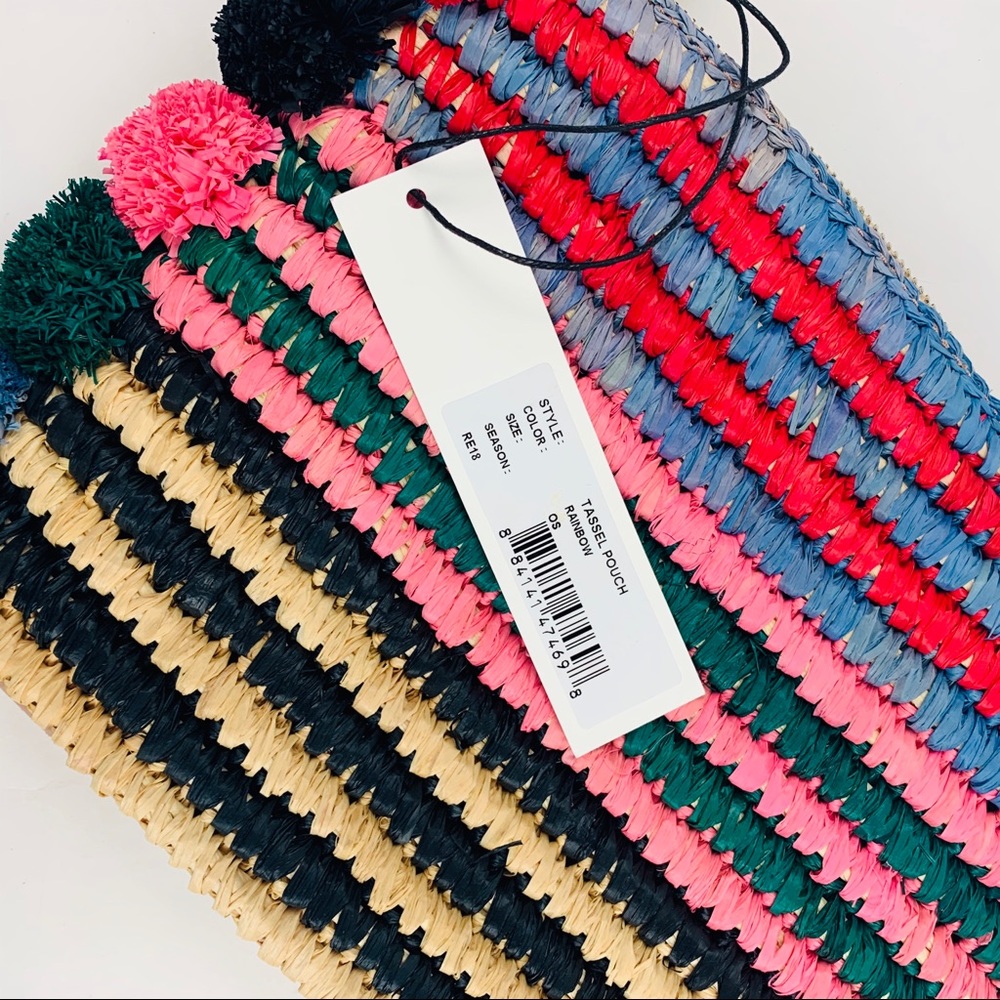 LOEFFLER RANDALL Rainbow Straw Pouch Clutch Purse - Picture 11 of 15